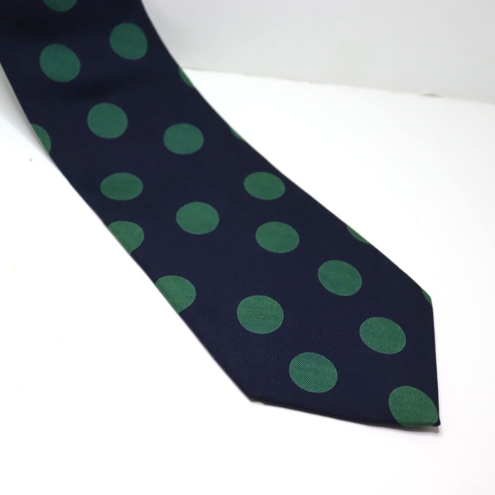 Perry Ellis‎ Navy Green Polka Dot Silk Necktie Classic Preppy 3.5” Wide